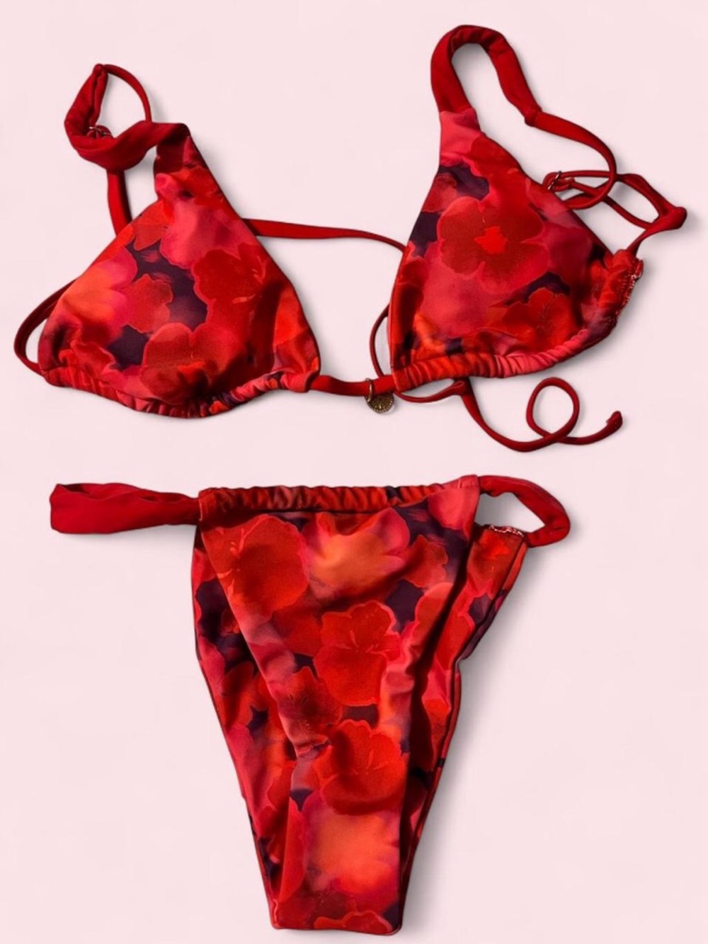 SHEIN Red Floral Triangle Bikini Set